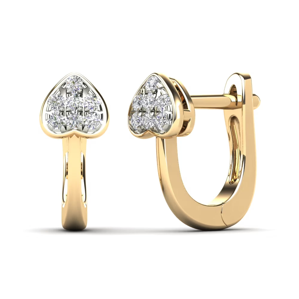 10K Yellow Gold Diamond Petite Heart Hoop Earrings M7434