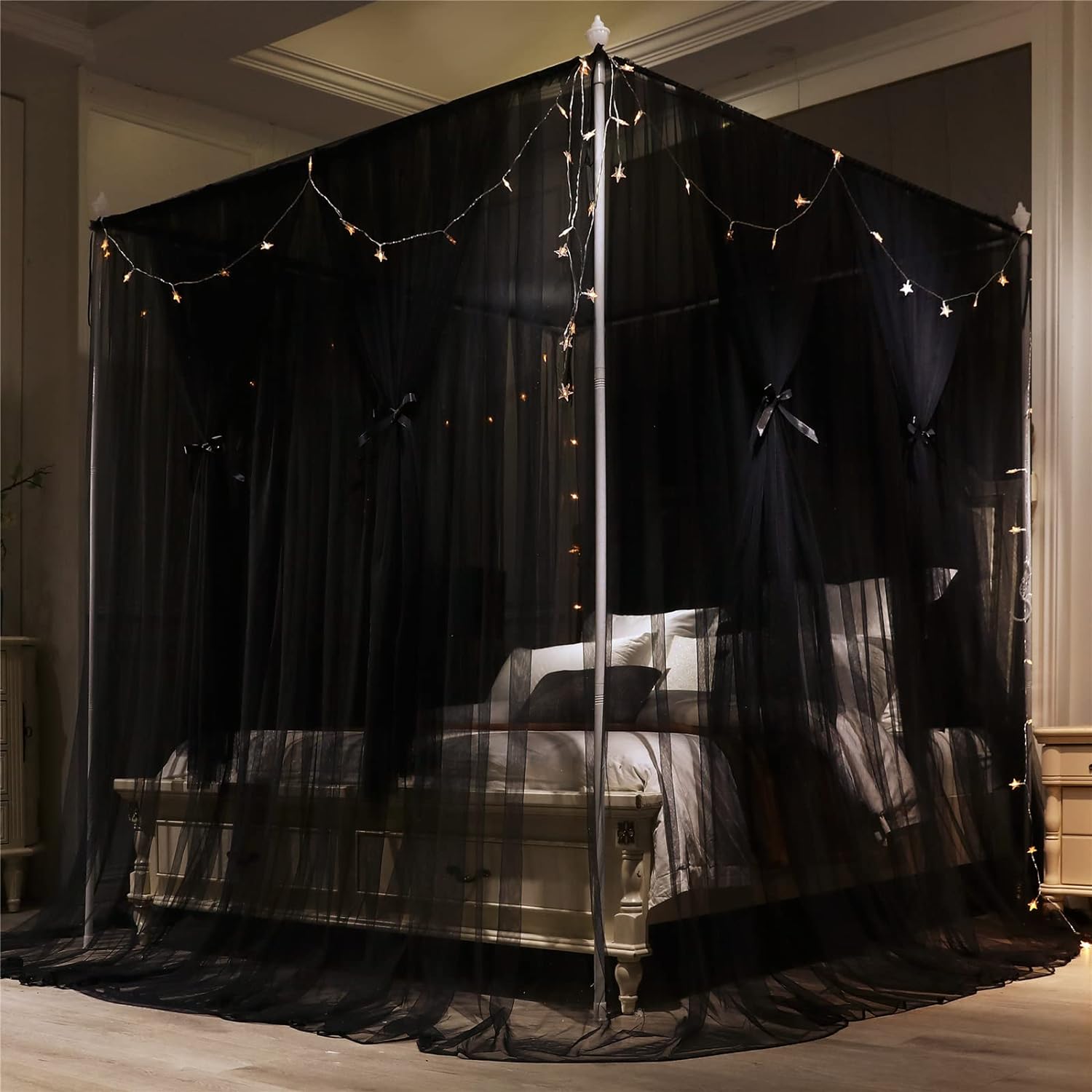 Double White Queen Size 4 Post Bed Canopy Mosquito Net K32742