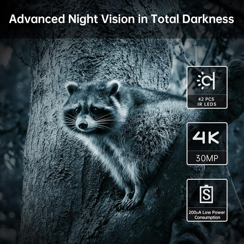 4K 30MP Trail Camera with Night Vision, 120° Wide Angle, IP65 Waterproof U4496