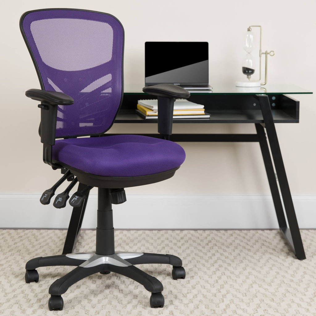Purple and Black Swivel Ergonomic Office Chair with Adjustable Arms S923