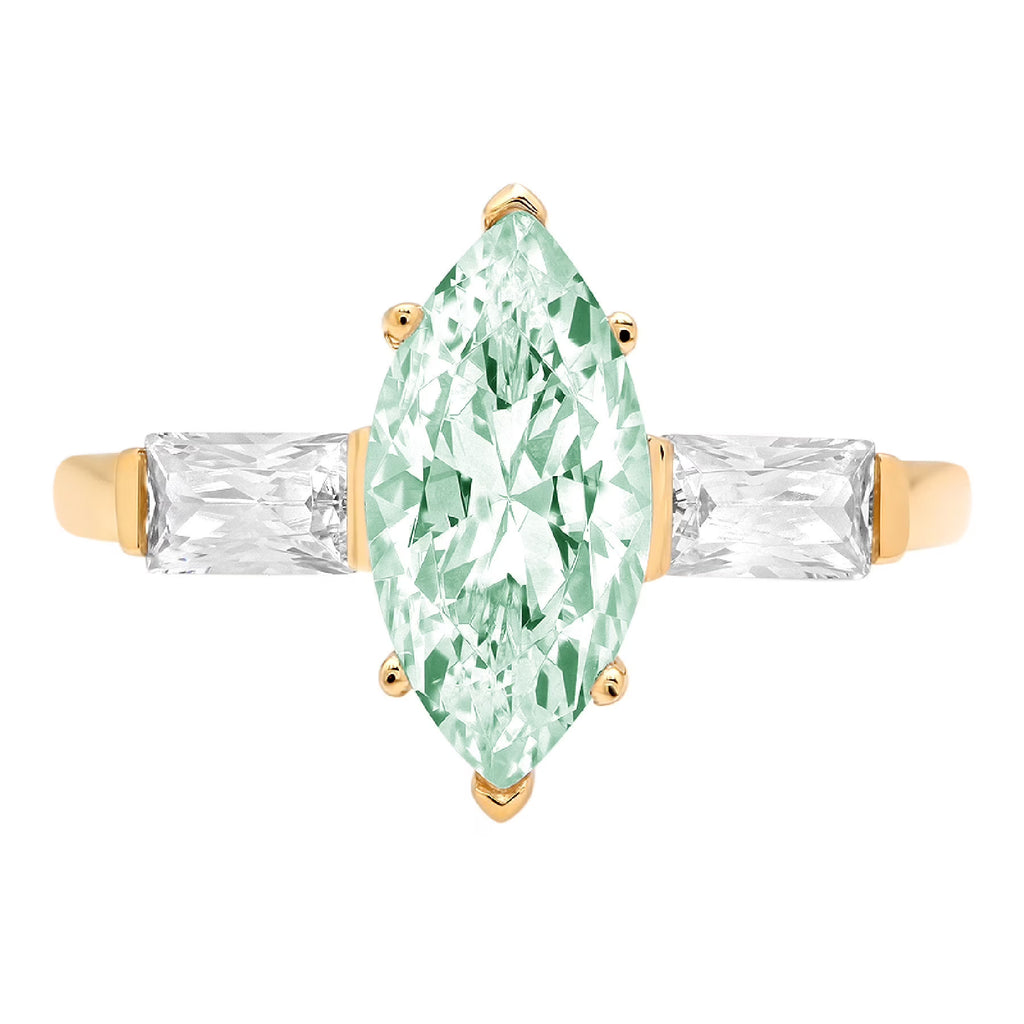 Marquise Cut Blue Moissanite 18k Yellow Gold 3 Stone Ring Size 3.75 Y644