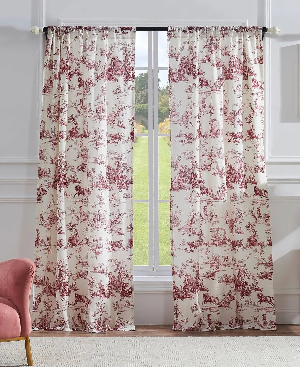 Red Toile Window Panel Pair R8654