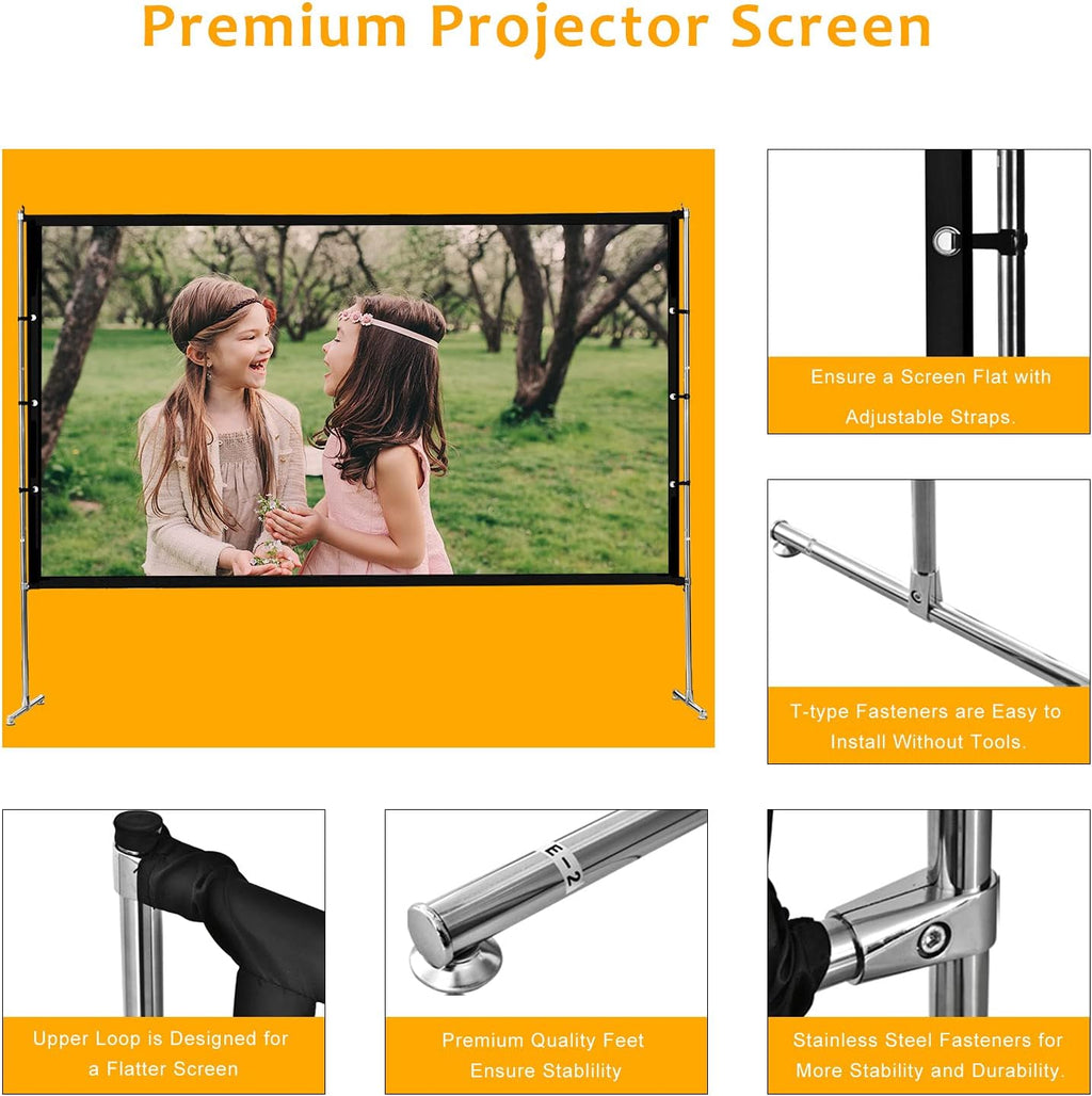 115 inch Portable Projection Screen with Stand, 16:9 4K HD, with Carry Bag K650492