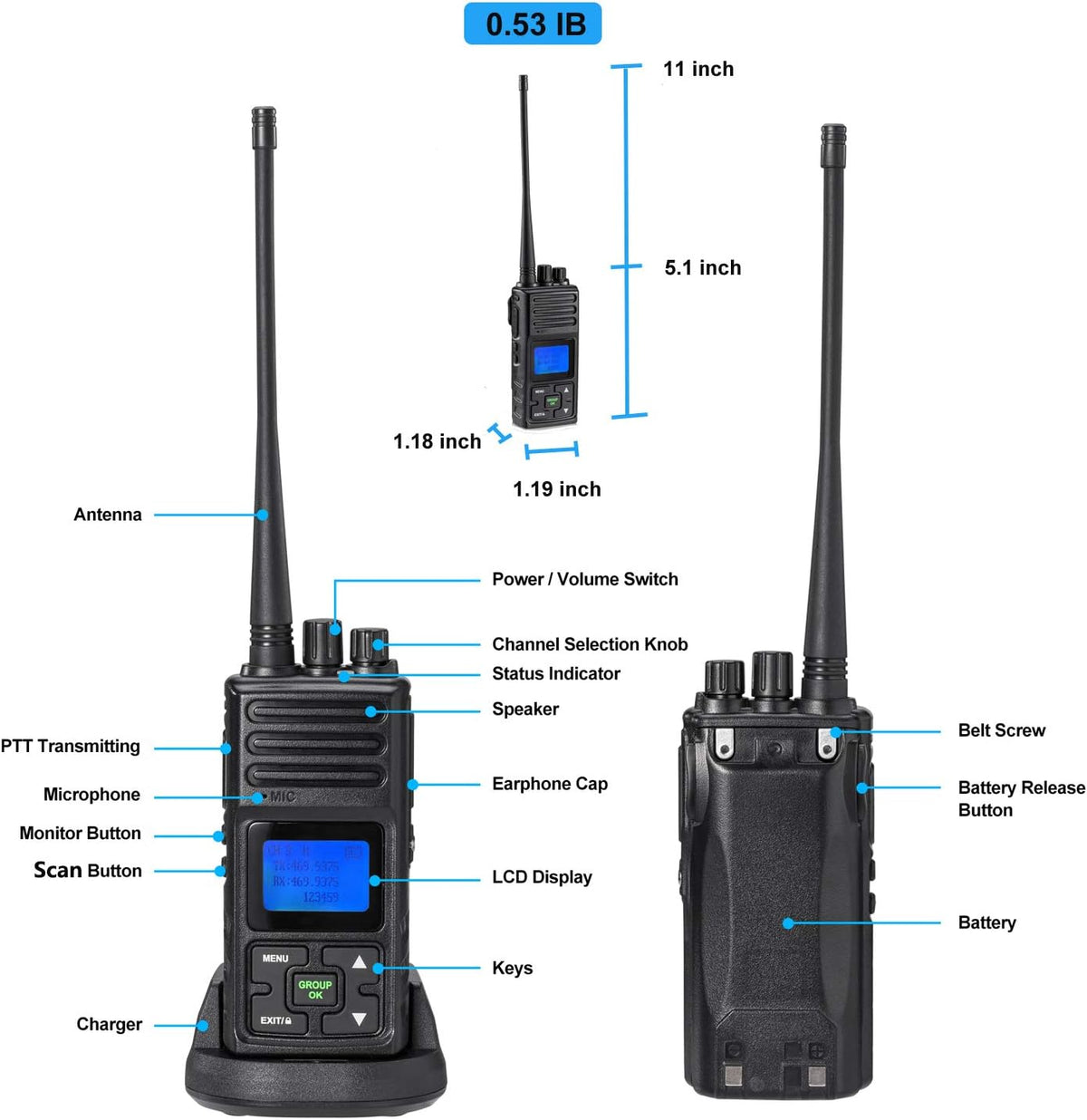 3 Packs UHF Two Way Radios Walkie Talkies 5 Watts P59898