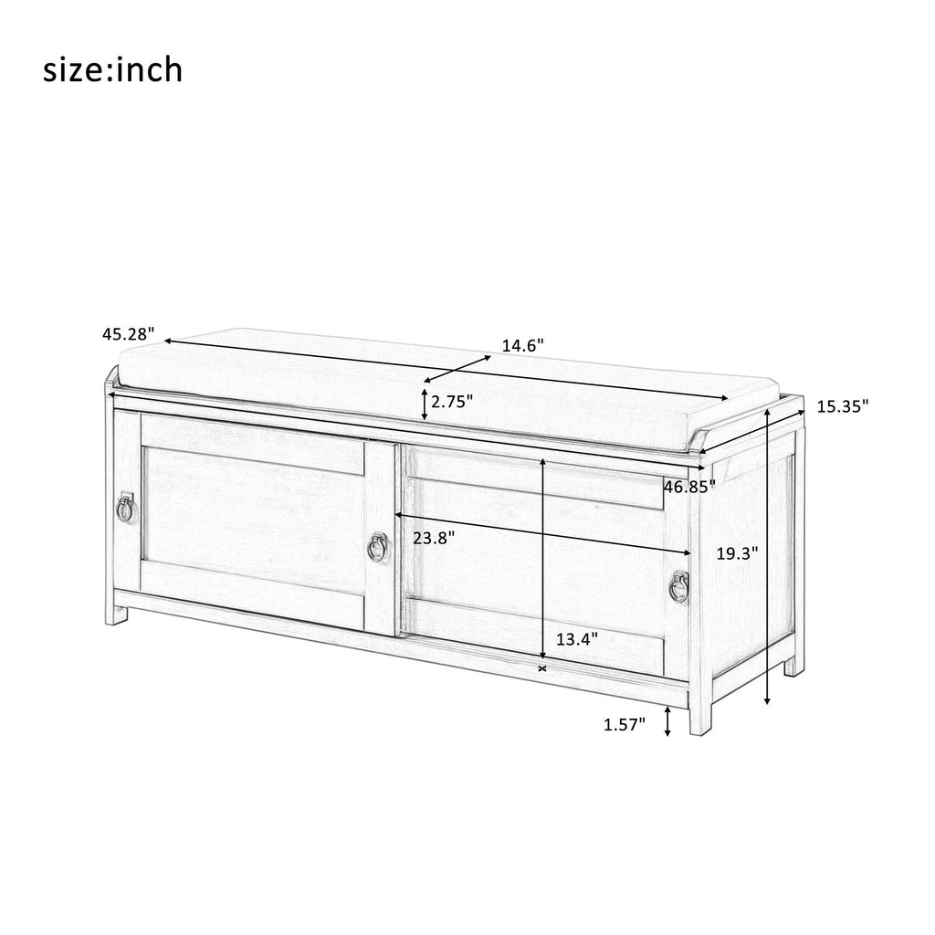 Black Wood Storage Bench with 2 Cabinets F4010