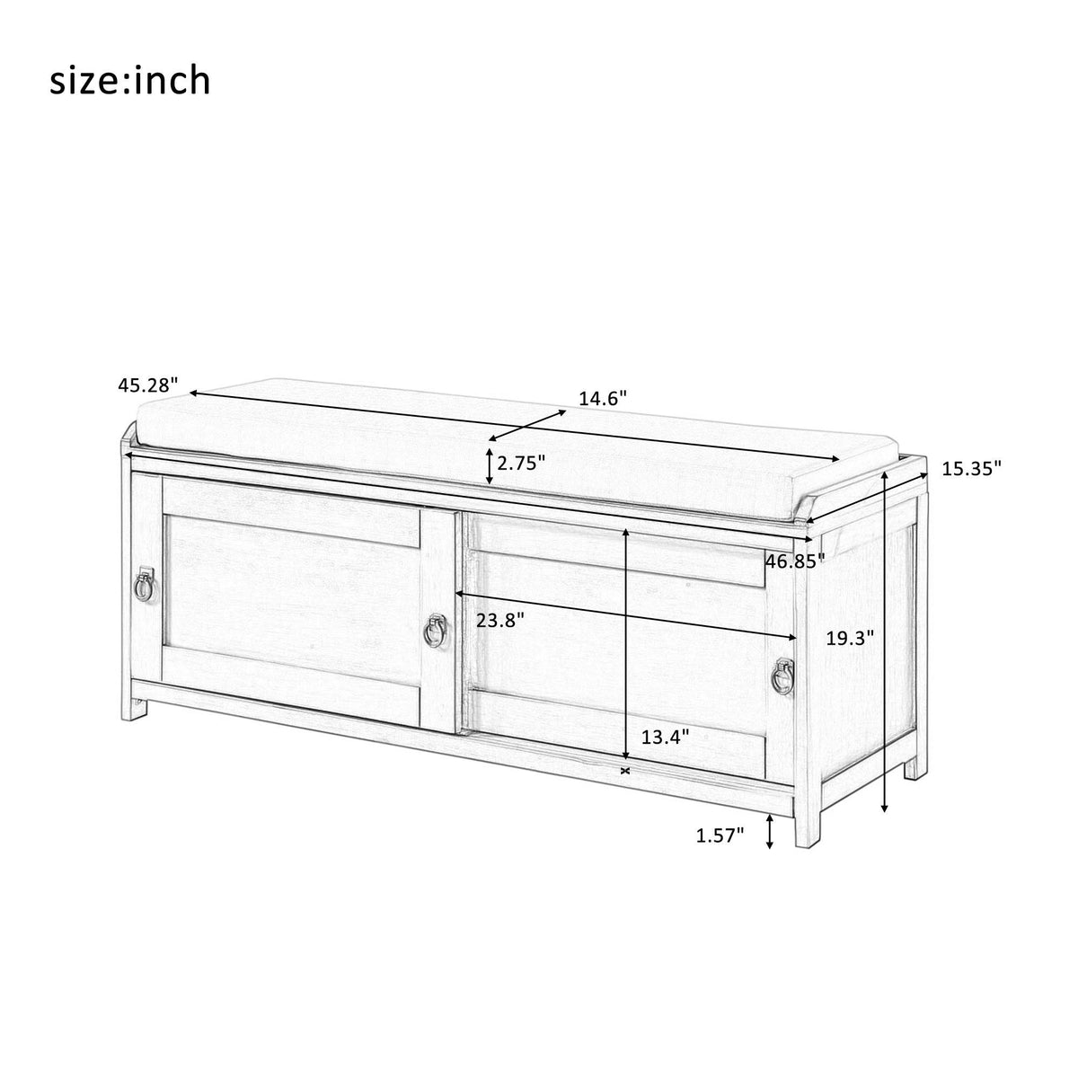 Black Wood Storage Bench with 2 Cabinets F4010
