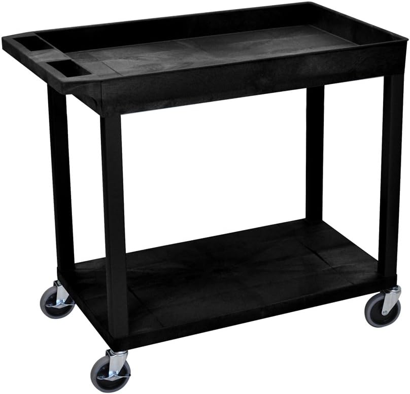 Black Multipurpose Utility Cart with 1 Tub and 1 Flat Shelf Q798