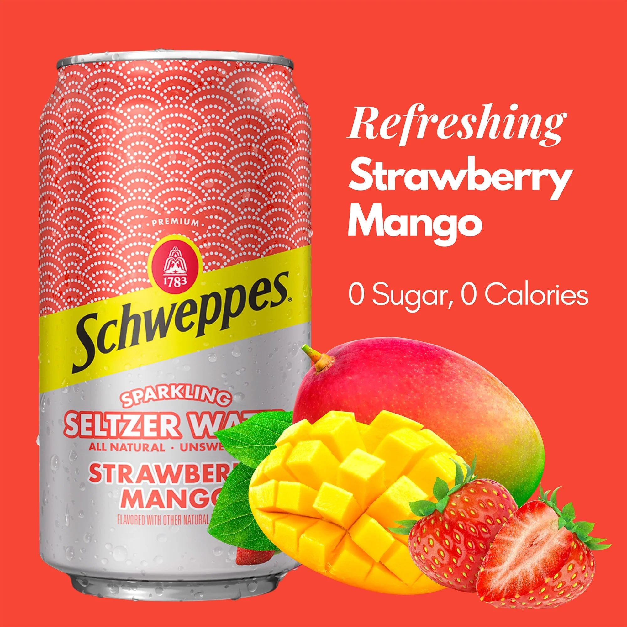 Strawberry Mango Sparkling Seltzer Water, 12 Pack, 12oz Cans I5505