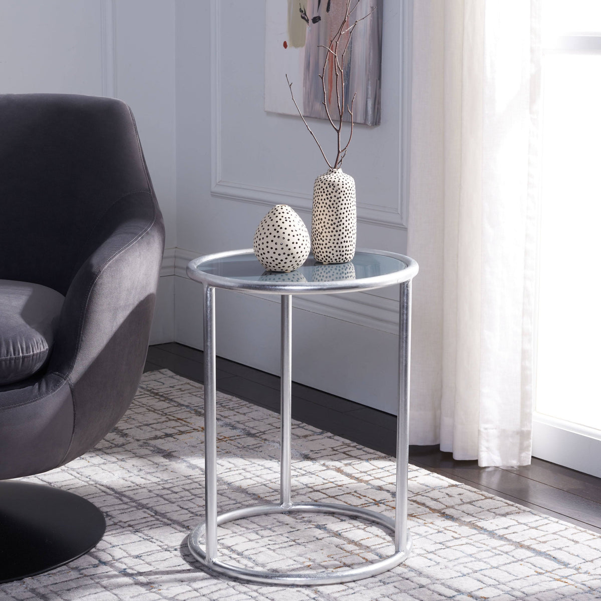 Silver/Grey Glass Top Accent Table R66407