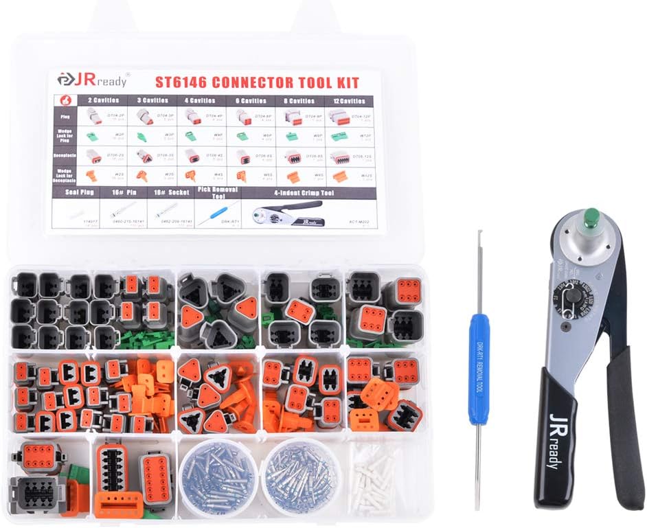 DT Connector Kit Electrical Connector Kit with Solid Terminals Crimp Tool Wire Size 12-22AWG W167