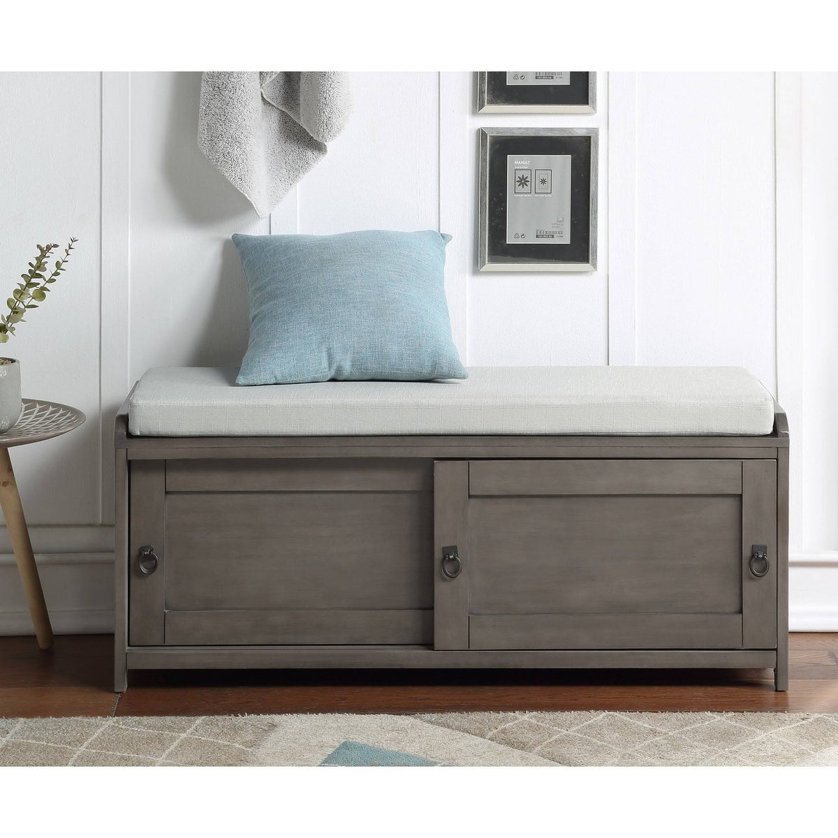 Black Wood Storage Bench with 2 Cabinets F4010