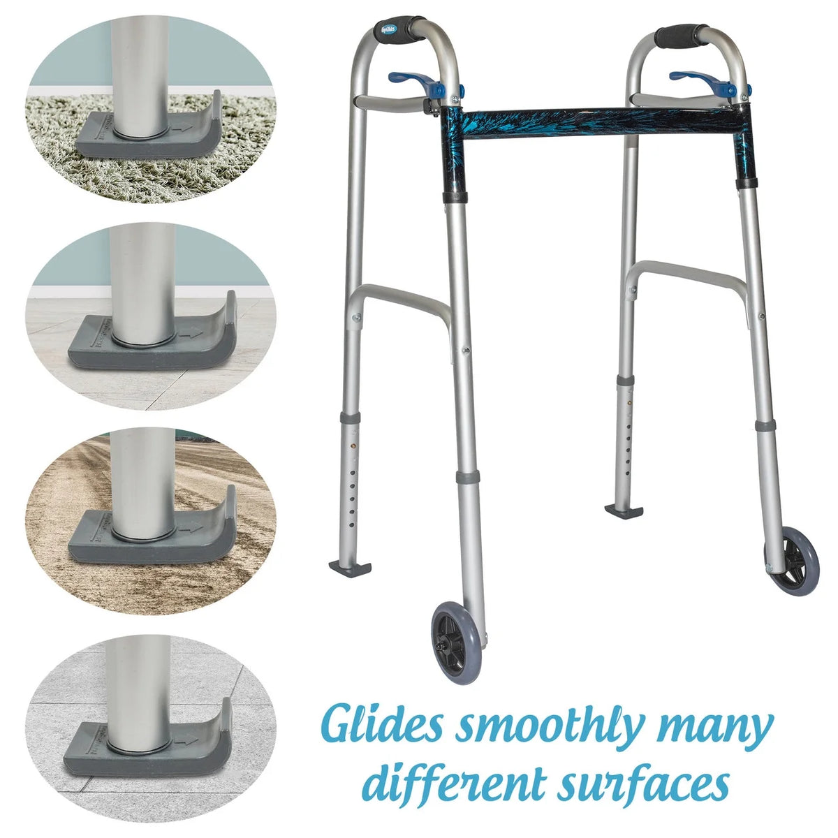 Swivel/Lock Walker 5" Front Wheels Kit with Universal FlexFit Ski Glides M863