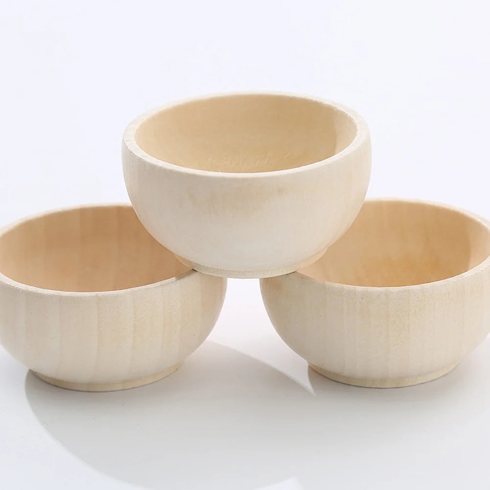 4 Pcs Small Wooden Bowl Dollhouse Unpainted Mini Cutlery Toys J785