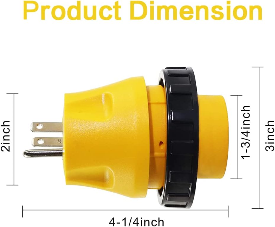 30A Male to 30Amp Female RV Electrical Converter Plug with Twist Locking 125V AC Power Cord Generator Cable Adapter S711