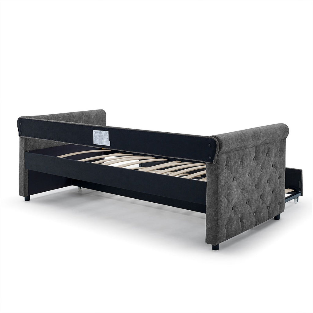 Gray Upholstered Tufted Sofa Bed With Rollers N64947
