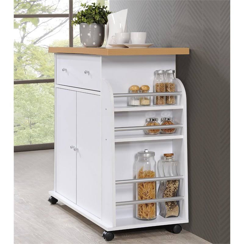 White Kitchen Cart with Spice Rack O659