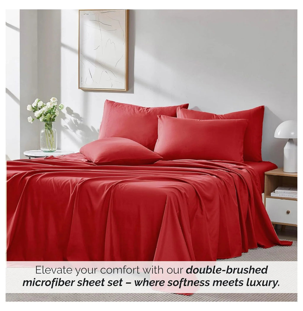 Twin XL 4-Piece Red Bed Sheets with 21" Deep Fitted Sheet C91082