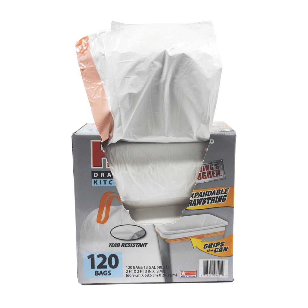 120 Count 13 Gallon Tall Kitchen Trash Bags with Drawstring E770