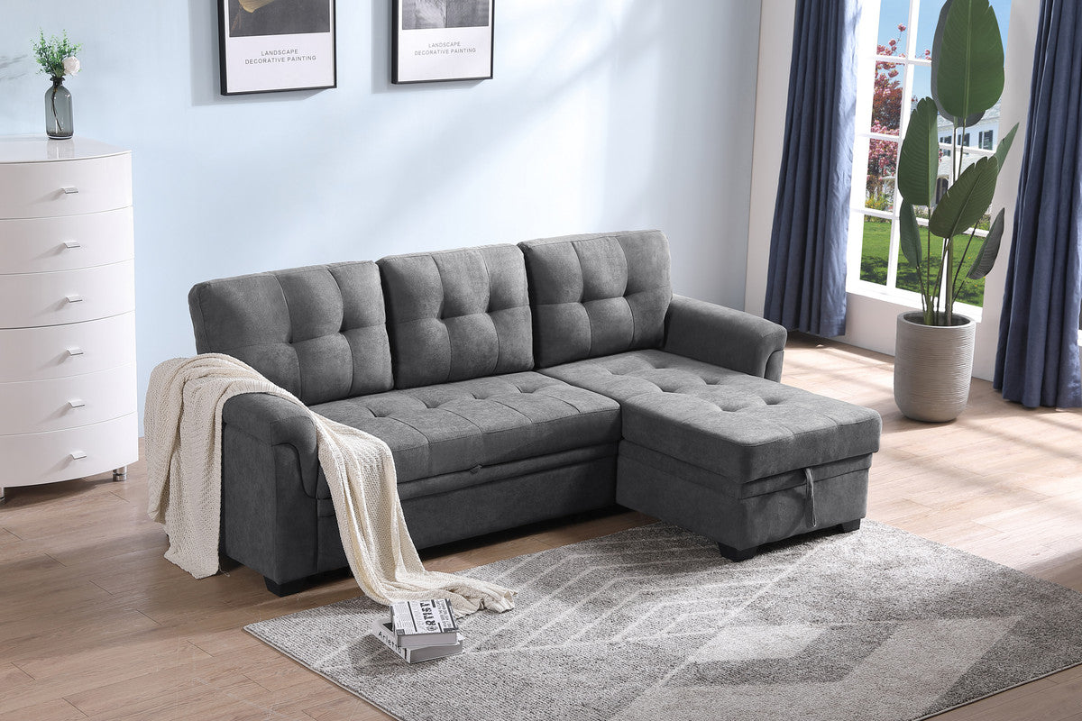 Gray Fabric Reversible Sectional Sleeper Sofa Chaise with Storage P8649