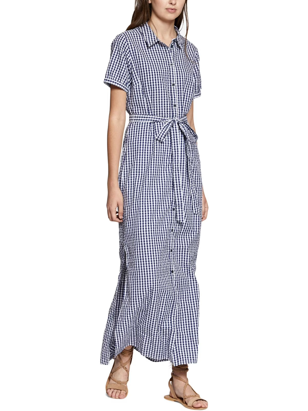 Blue Gingham Shirt Dress N549