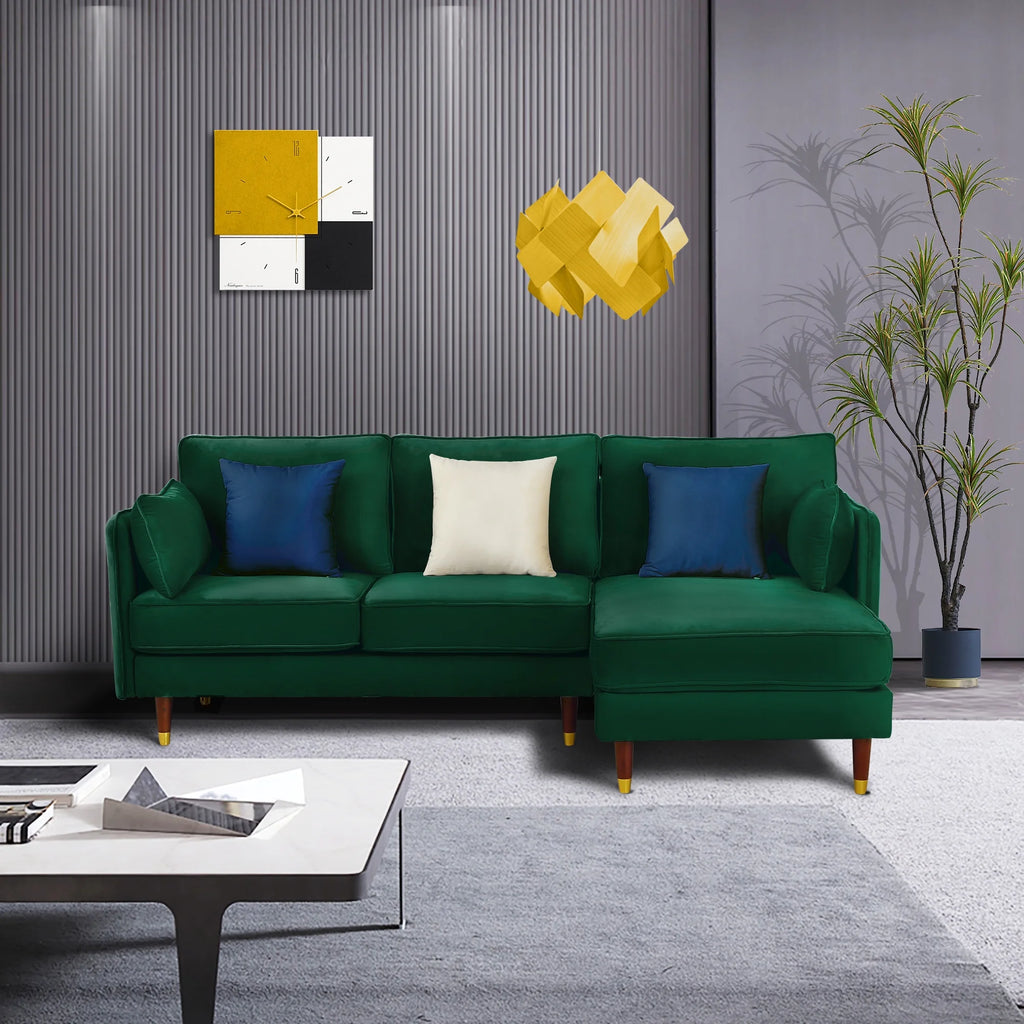Green Velvet L-Shaped Reversible Sectional Sofa R7520