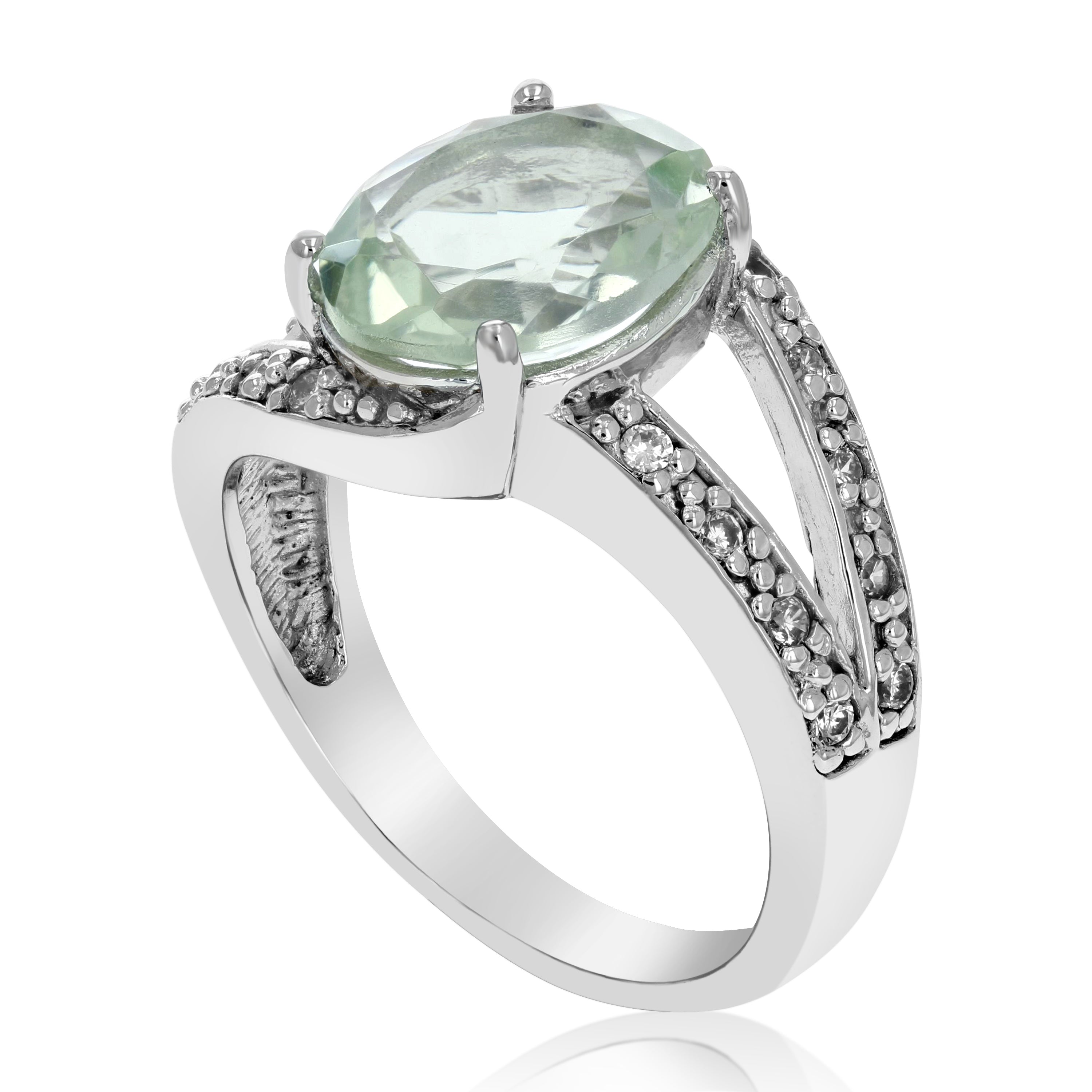 Green Amethyst Oval 10x8 MM Prasiolite Ring in Sterling Silver U17907