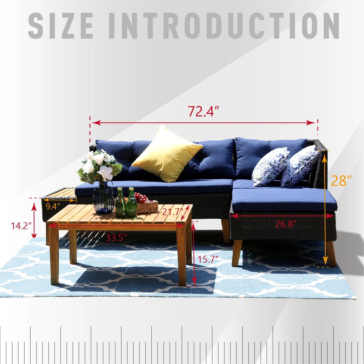 Navy Blue Rattan Patio Sofa Set V96694