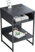 Fir Brown Side Table with Storage Compartment Z628761
