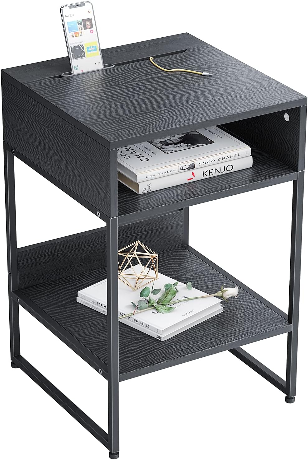 Fir Brown Side Table with Storage Compartment Z628761