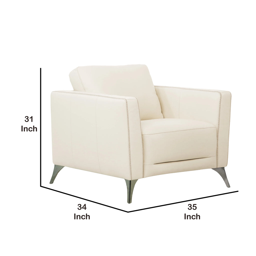 Offwhite Leatherette Chair with Track Armrests and Angled Metal Legs R7002