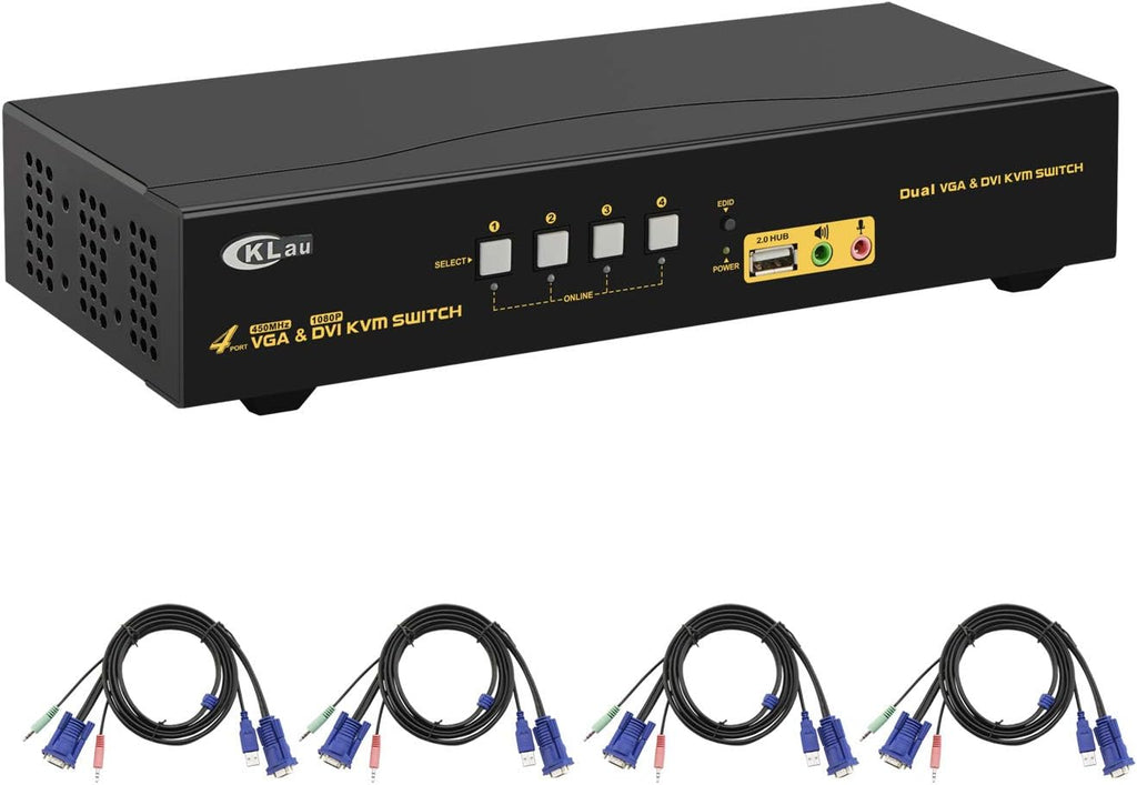 2 Port Dual Monitor Displayport KVM Switch with Audio, USB 2.0 Hub and Cables K820