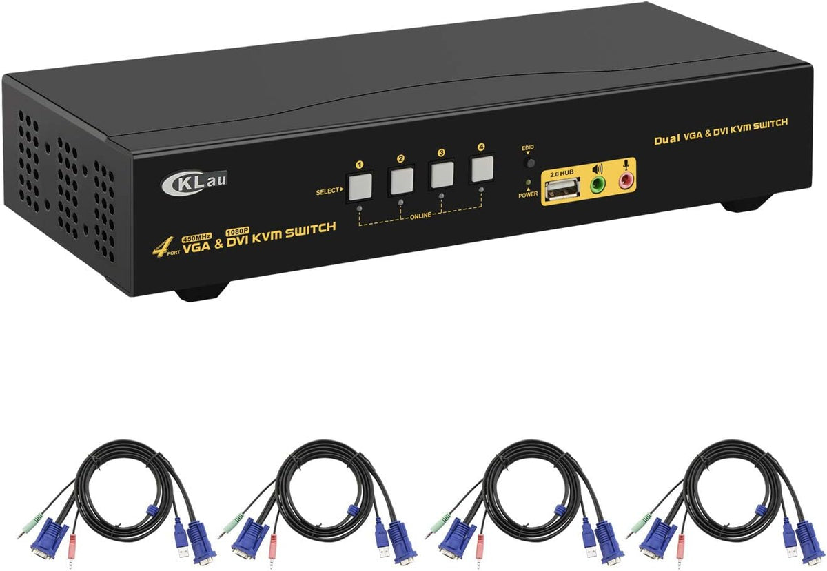 2 Port Dual Monitor Displayport KVM Switch with Audio, USB 2.0 Hub and Cables K820