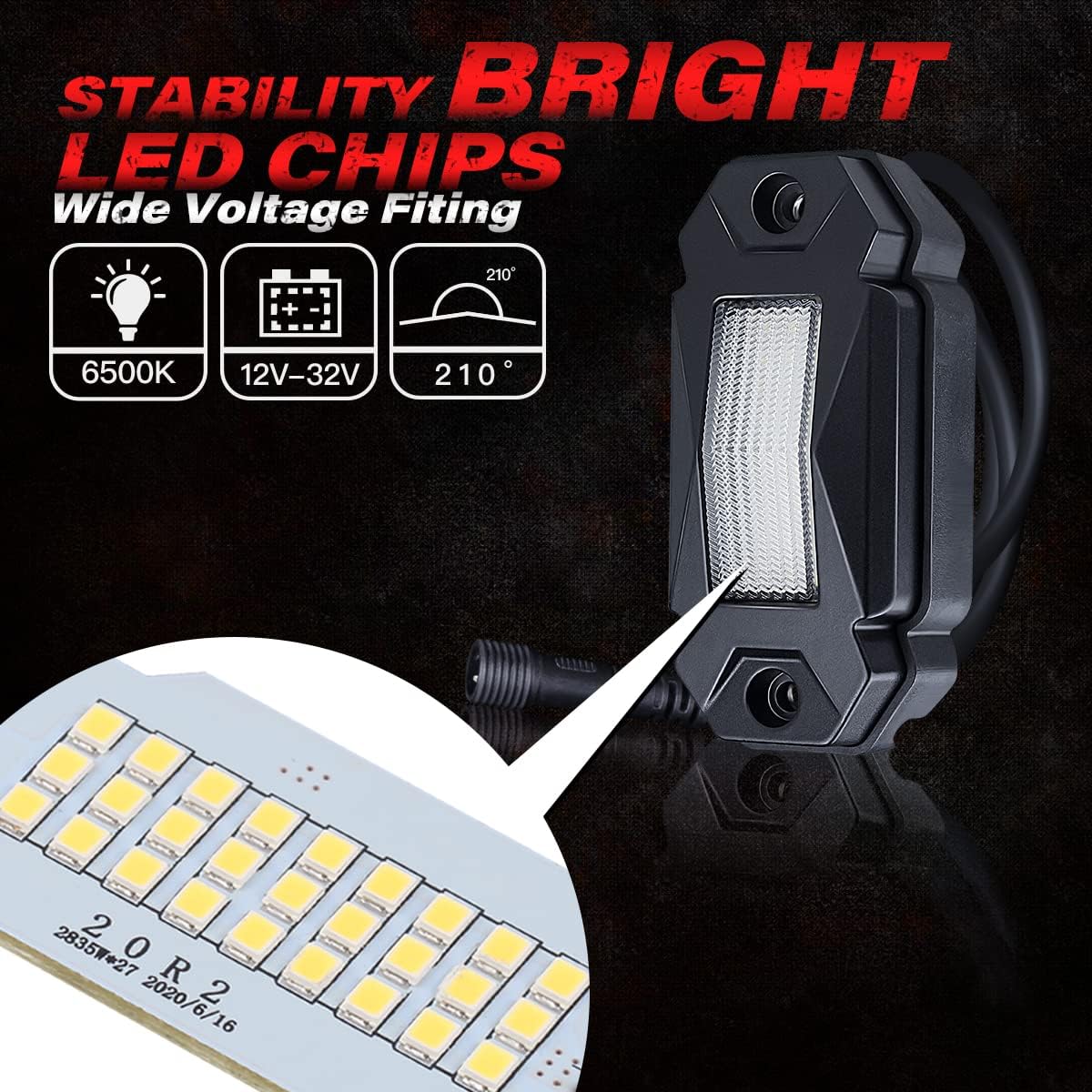 White LED Rock Lights Kit 12 Pods with Switch 21ft Wiring Harness X6315