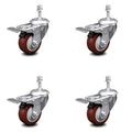 4 Swivel Caster Set with 3.5x22 Wheel and 3/8x22 Stem with Total Lock Brake T532