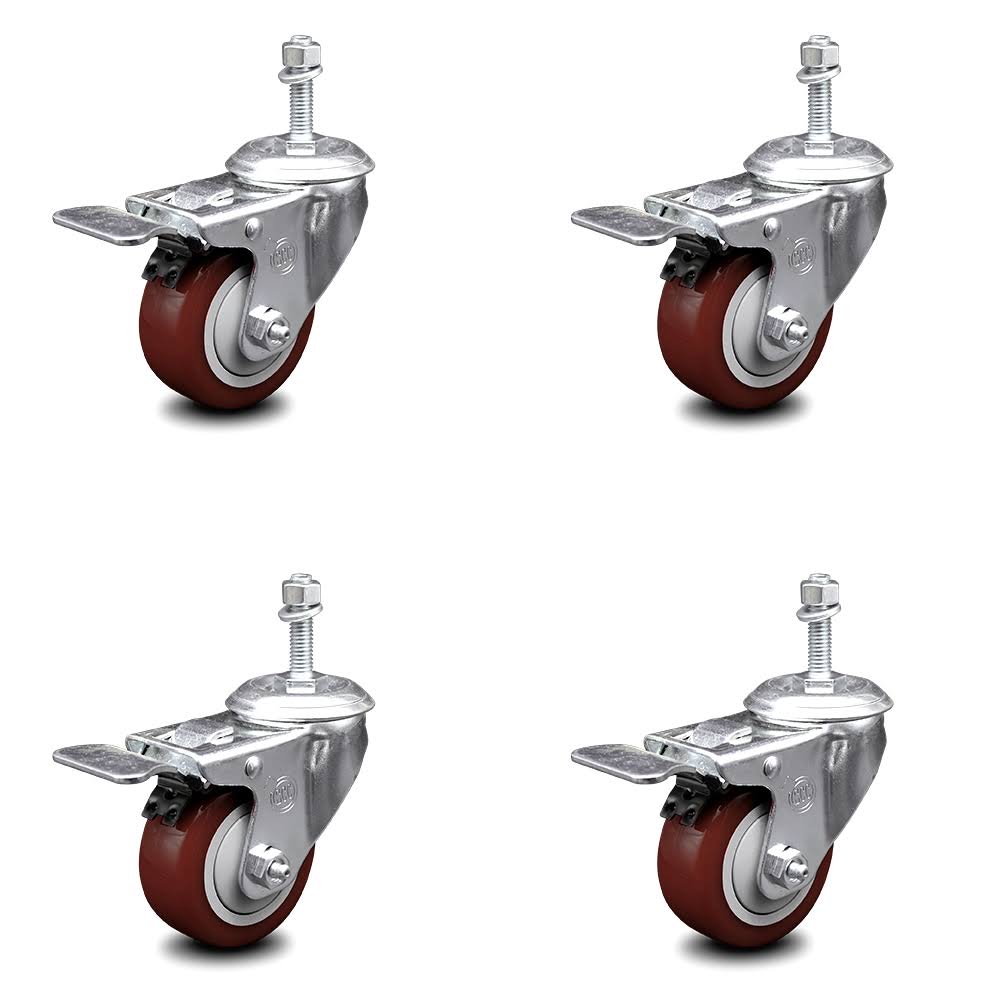 4 Swivel Caster Set with 3.5x22 Wheel and 3/8x22 Stem with Total Lock Brake T532