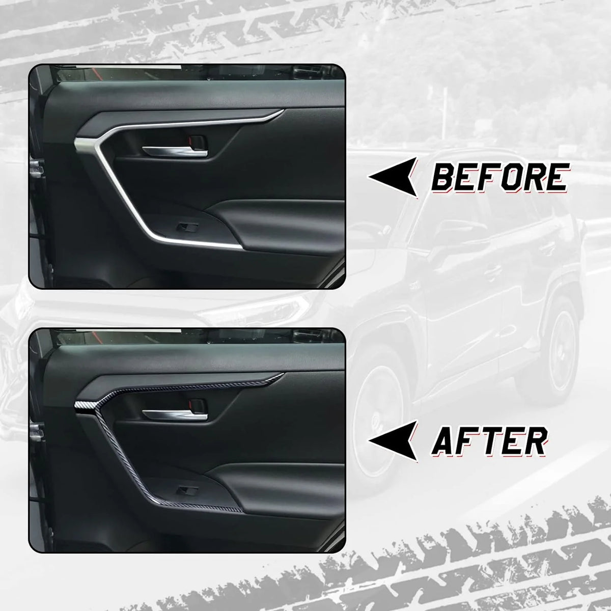 Interior Door Armrest Panel Cover Trim, Carbon Fiber Pattern S343