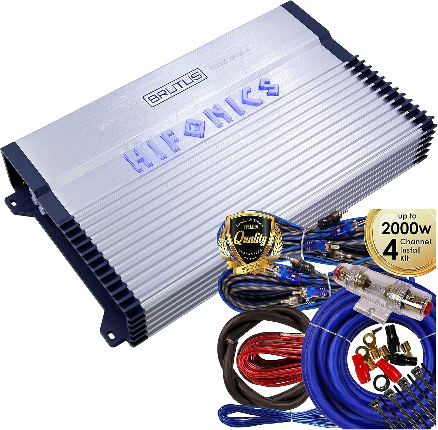 1600 Watt RMS 4-Channel Car Audio Amplifier with Installation Kit Bundle R791997