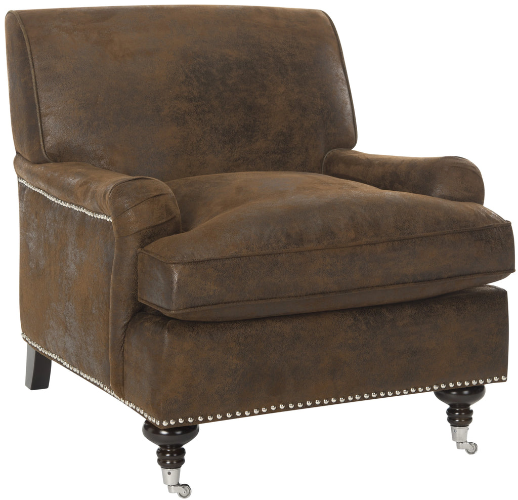 Brown Fully Upholstered Club Chair with Casters V749