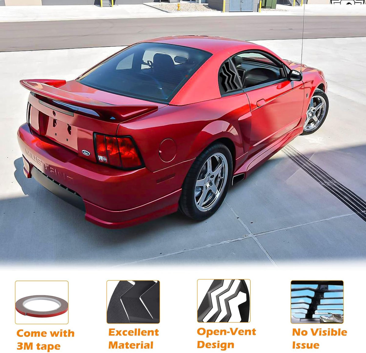 Matte Black Quarter Side Window Louvers for Ford Mustang 1999-2004 Coupe 2-Door Pack of 2 I50973
