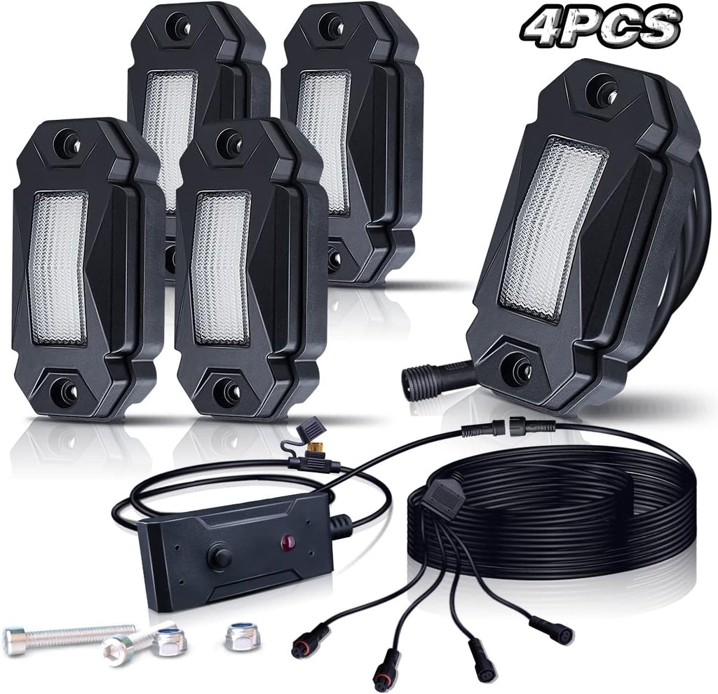 White LED Rock Lights Kit 12 Pods with Switch 21ft Wiring Harness X6315