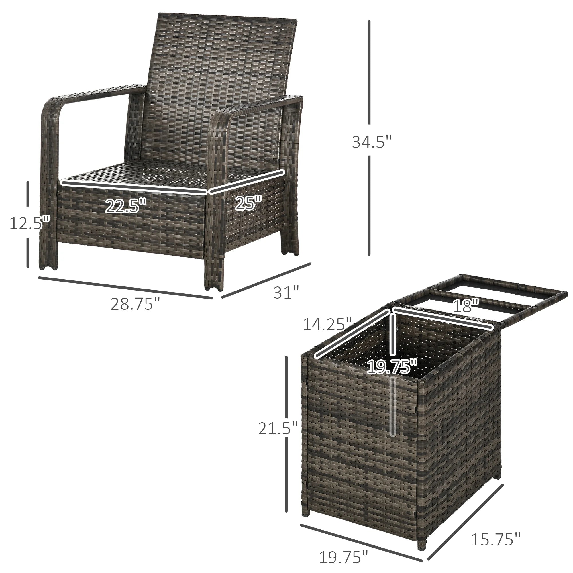 Beige 3 Piece PE Wicker Patio Furniture Set S764539