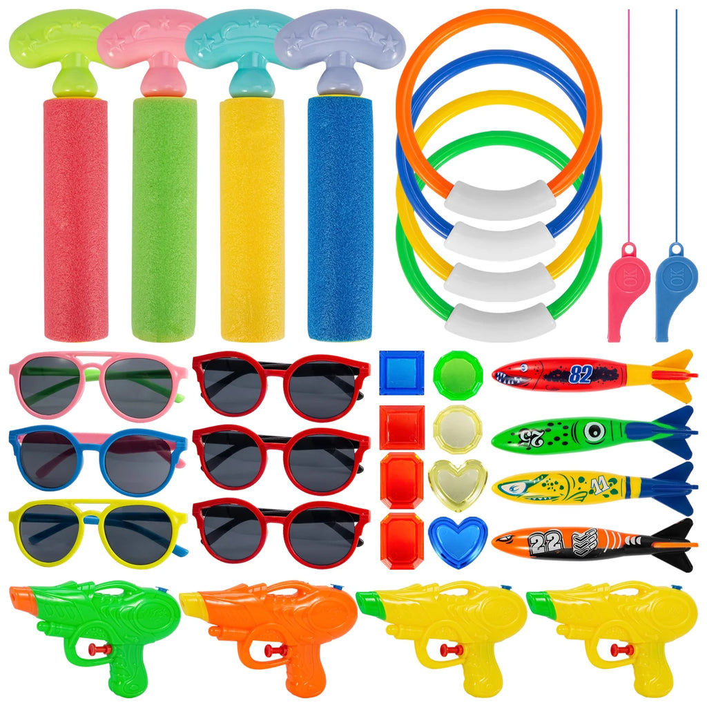 Swim Pool Diving Toys Set with Water Rings, Sticks, Octopus, Torpedo Balls N129