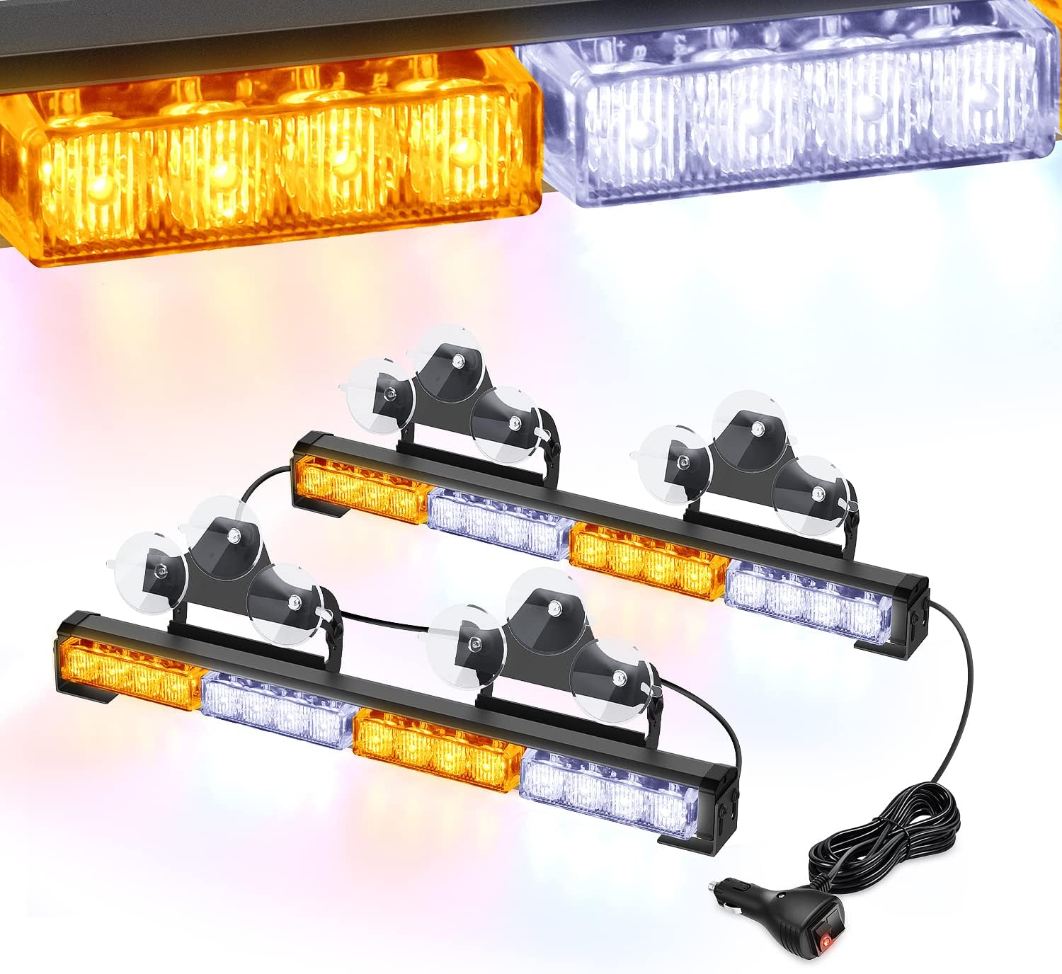 2 In 1 17Inch 32LED Emergency Strobe Light Bar with Cigar Lighter, Pack of 2 C525