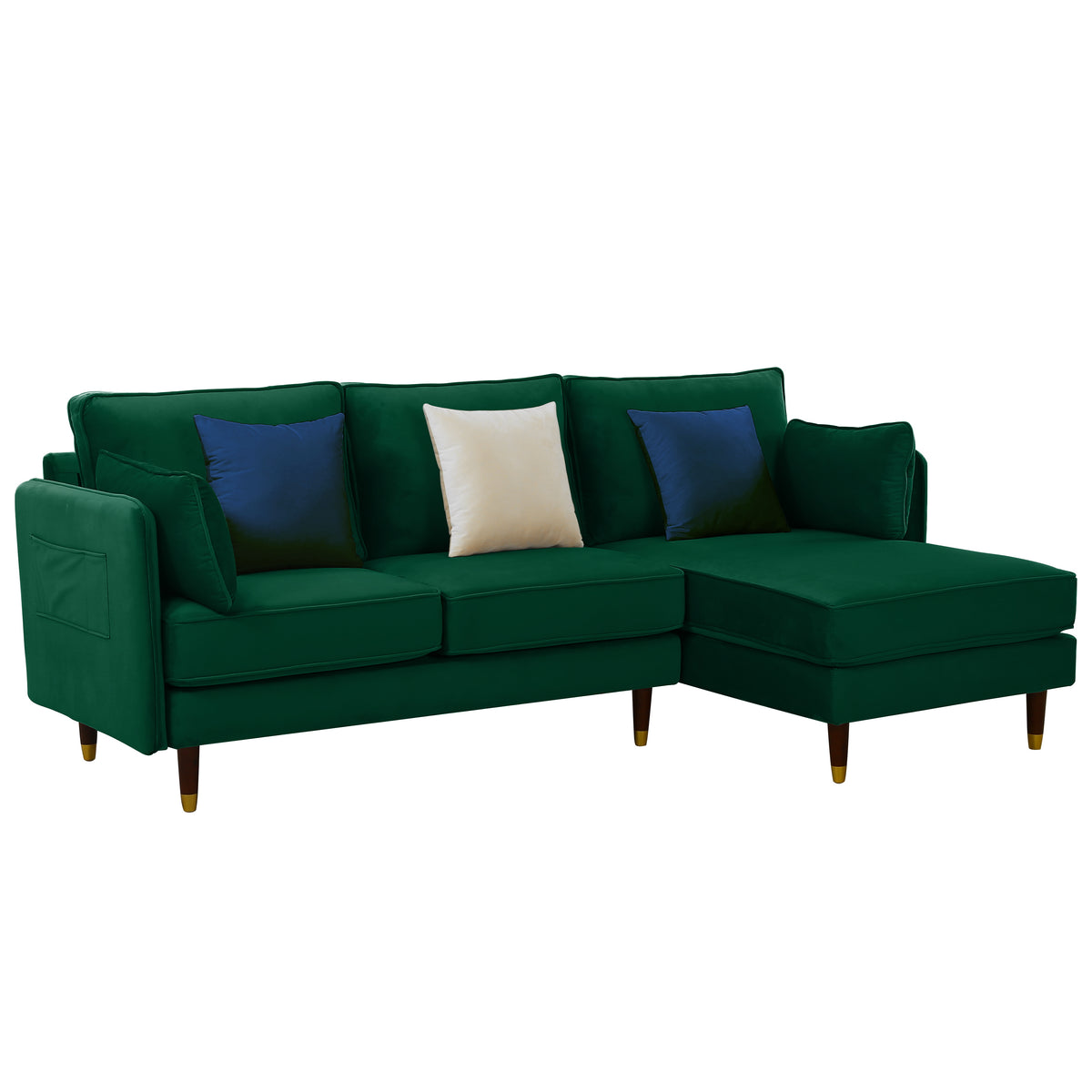 Green Velvet L-Shaped Reversible Sectional Sofa R7520