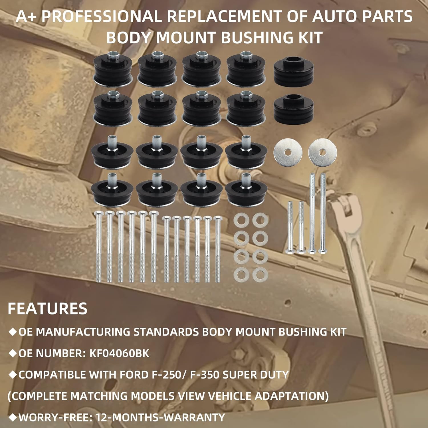 Body Mount Bushing Kit Compatible With 2008-2016 Ford F-250 F-350 2WD 4WD Super Duty V99175