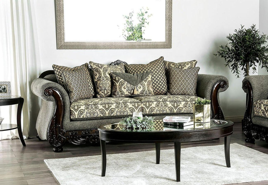 Gray & Espresso Chenille Sofa and Loveseat L3002