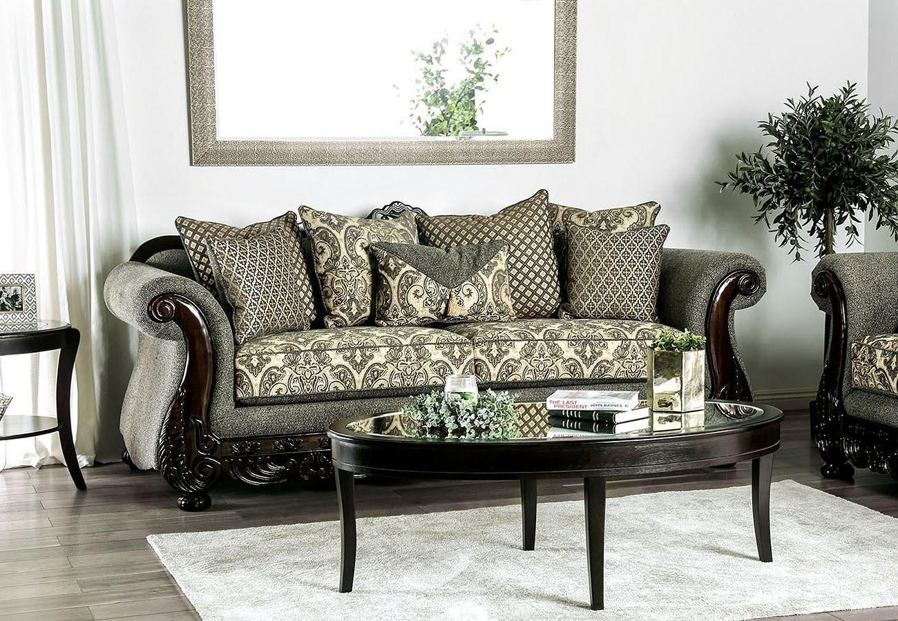 Gray & Espresso Chenille Sofa and Loveseat L3002