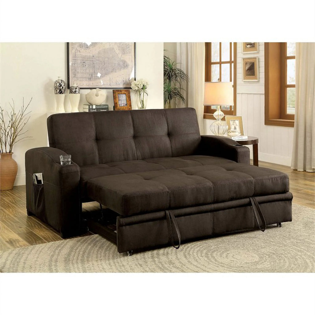 Brown Fabric Convertible Sofa I9816