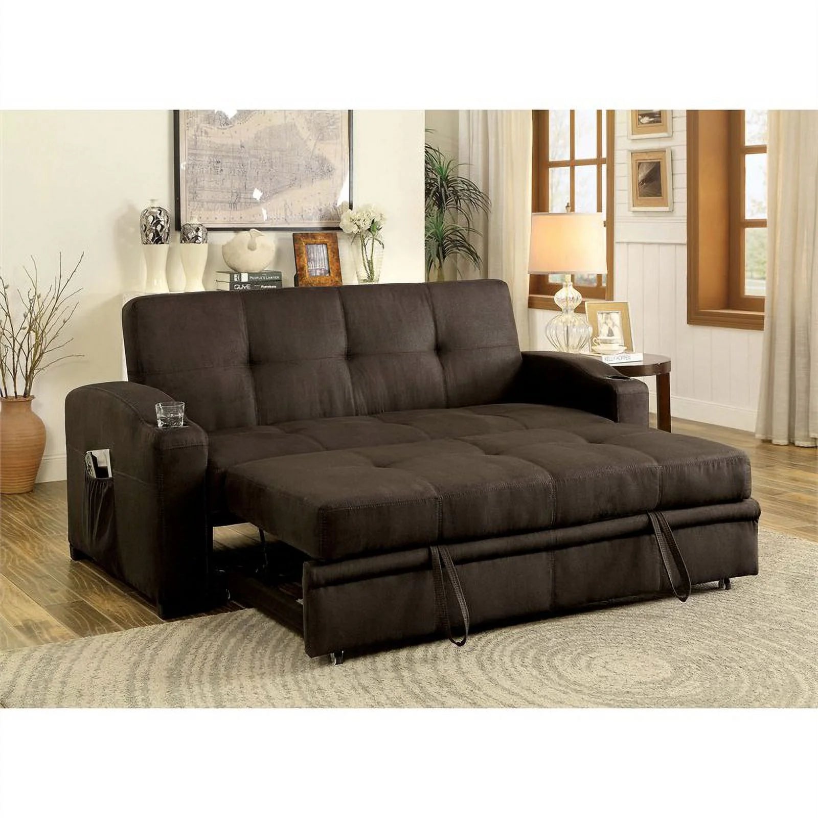 Brown Fabric Convertible Sofa I9816