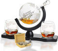 Globe Whiskey Decanter Set with 2 Etched Whisky Glasses and Whiskey Stones 850ml L2006